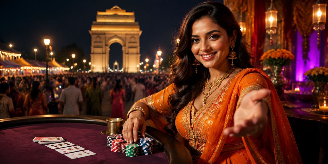 Mobile live casino poker gameplay near India Gate, Delhi at night