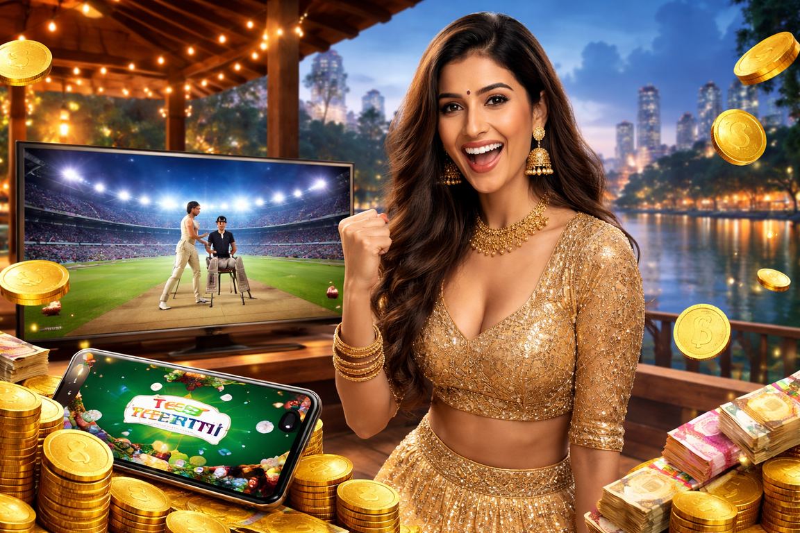 Indian woman playing Teen Patti at festive market